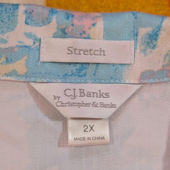 CJ Banks Cityscape Watercolor Shirt Jacket, 2X Stretch Denim Long Sleeve Boho - Picture 2 of 11